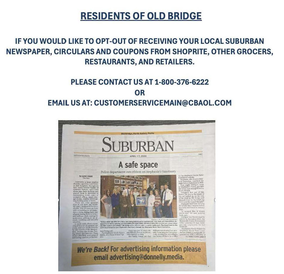 To opt out of receiving your local Suburban newspaper, circulars, and coupons, call 1-800-376-6222 or email customerservicemain@cbaol.com.