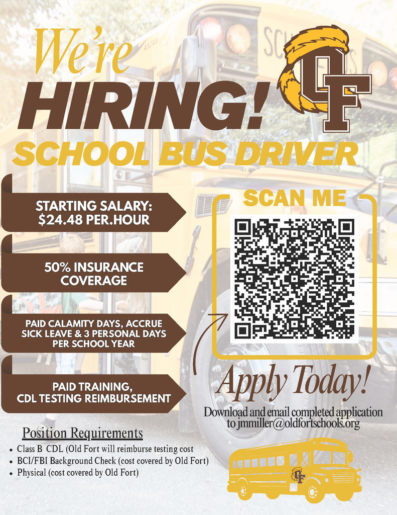 OF is hiring for a school bus driver, scan the QR code to apply!