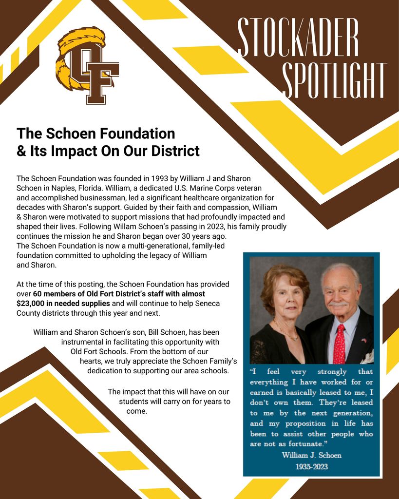 Stockader Spotlight focuses on the generosity of the Schoen Foundation and its impact on Old Fort Schools