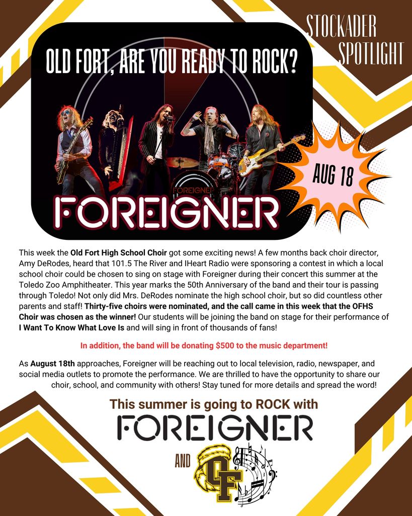 OFHS Choir will be performing with FOREIGNER on August 18th!