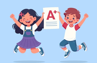 Kids with report card