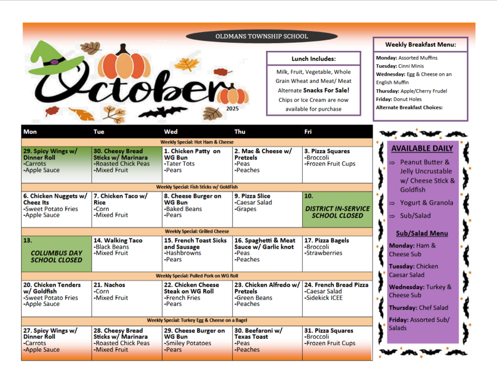 Octoer menu