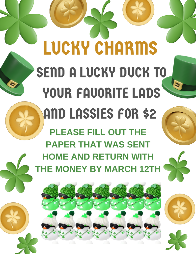 4th Grade is selling Lucky Duck Charms for $2 to send to your friends, family, and teachers!