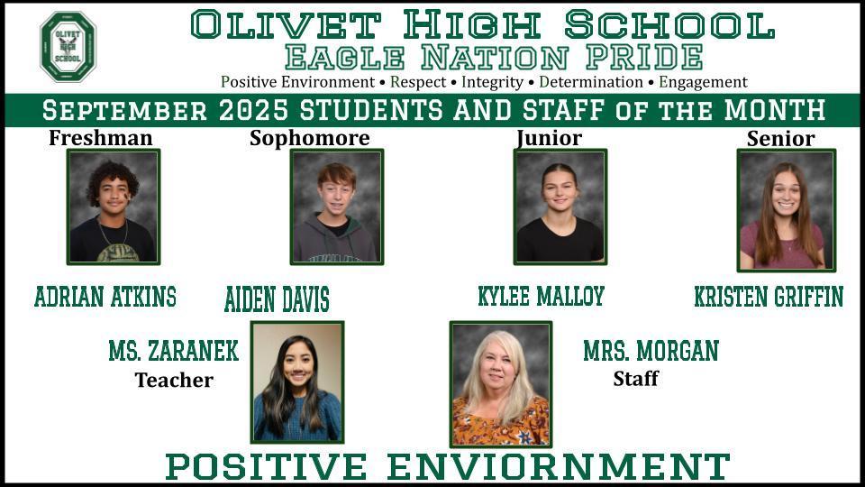 Congratulations to our September Student and Staff of the Month.  Thank you for creating a Positive Environment at OHS! 
