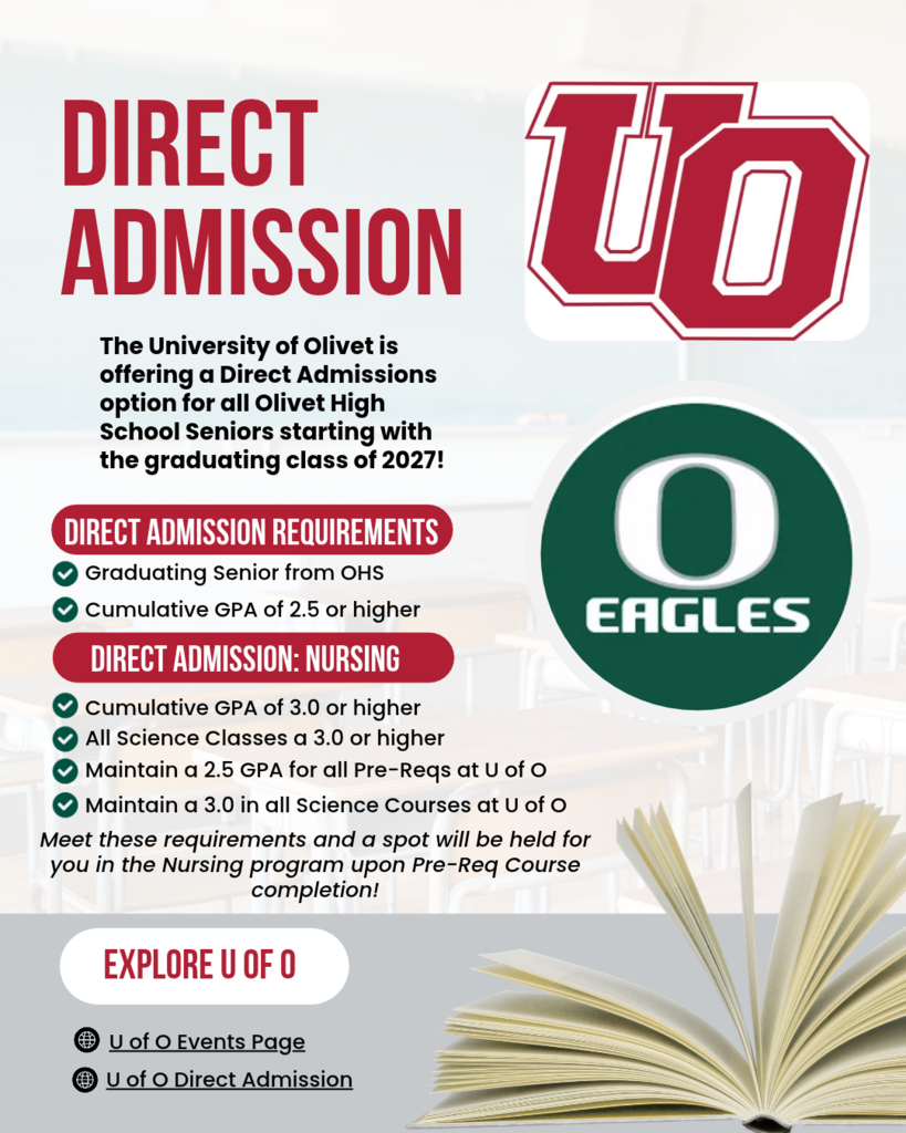 Direct Admissions flyer for OHS students at University of Olivet