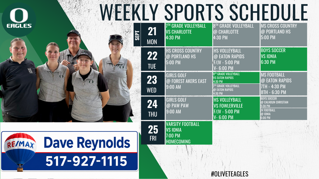 Weekly Athletics Schedule