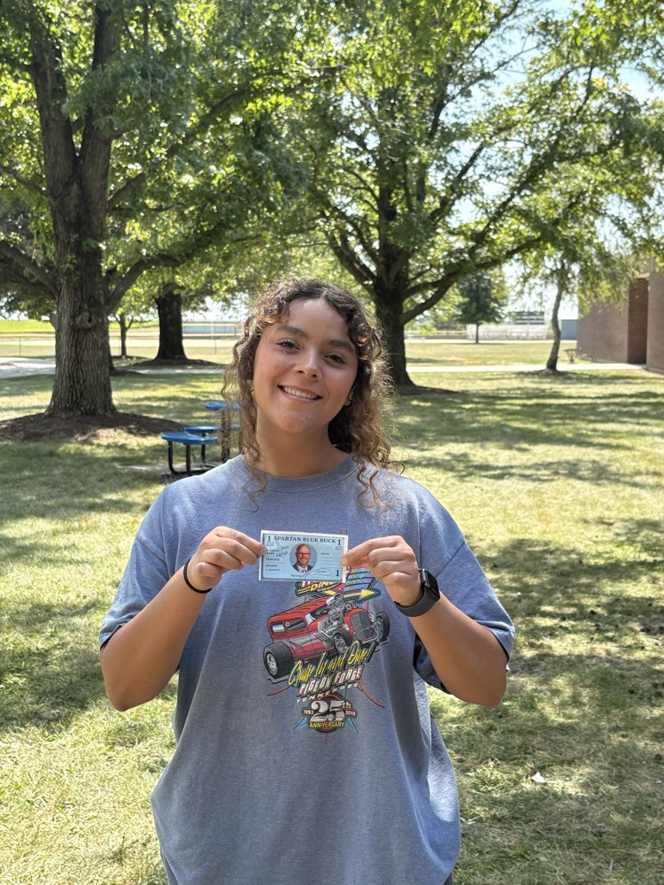 student with her blue Buck
