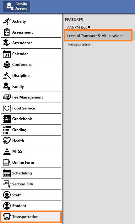 Menu Path to find Transportation details for children