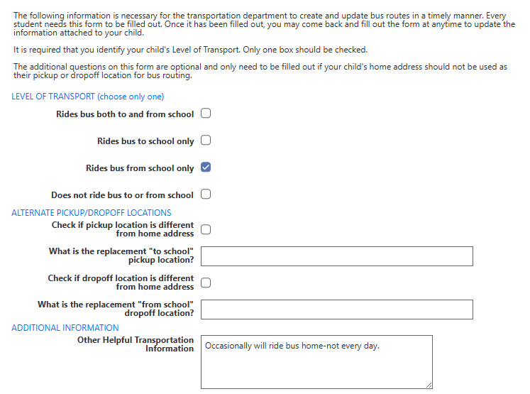 Transportation Details Form