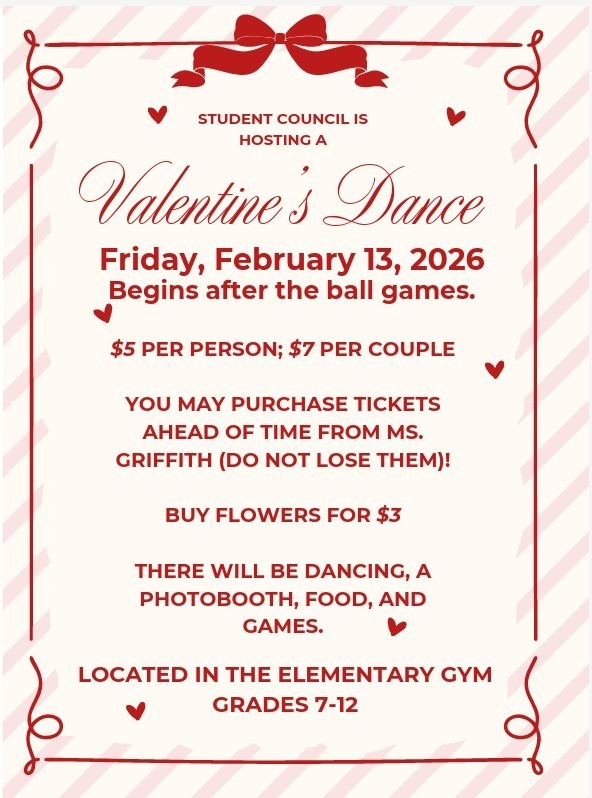 white, red , and pink flyer for Valentine's Day Dance