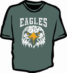 green t-shirt with the word EAGLES and a picture of a bald eagle head.