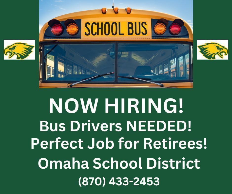 Now hiring ad for bus drivers showing bus windshield, also two eagle logos