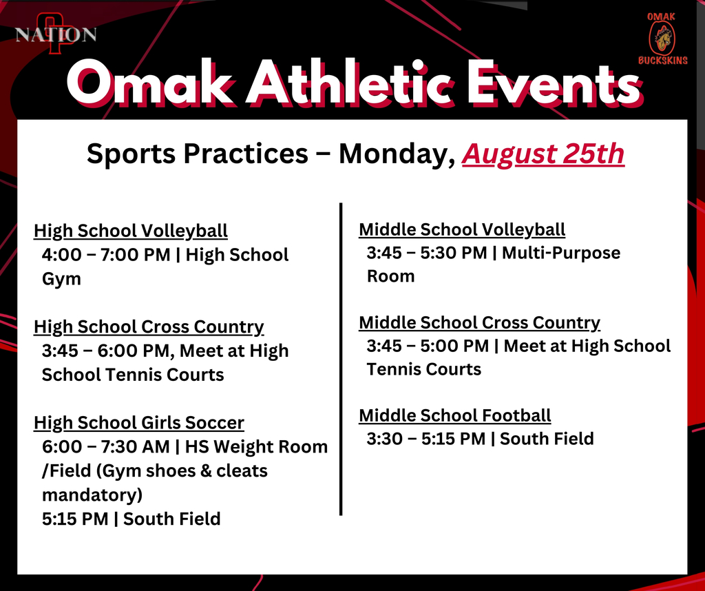 Sports Practices - Monday, August 25th