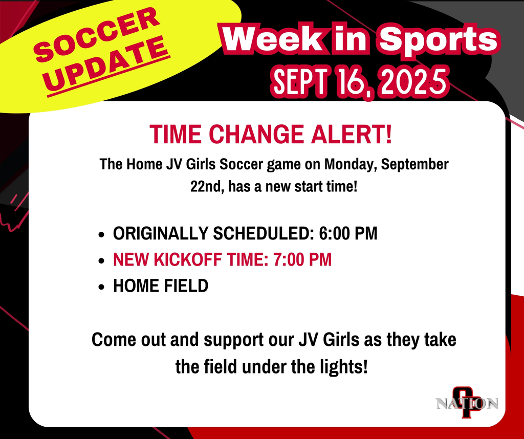 JV Soccer Game Time Change to 7:00 pm.