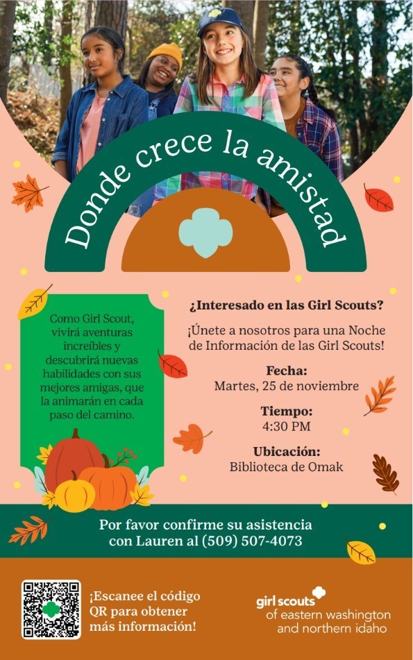 Join Girl Scouts - Information Night November 25th - 4:30 pm @ Omak Library