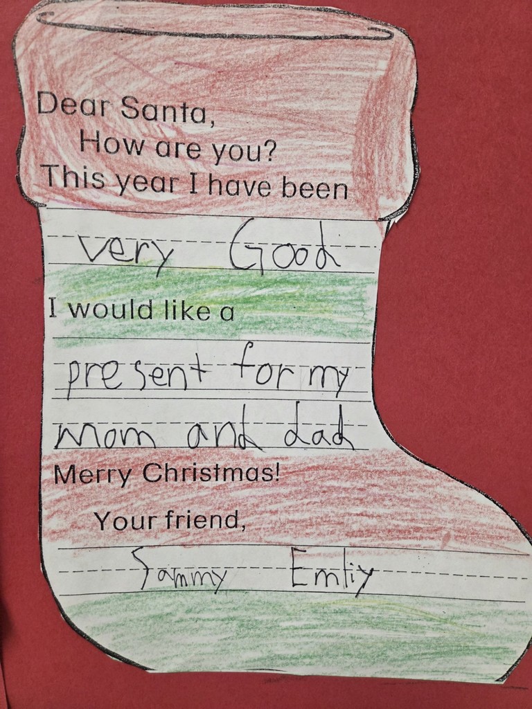 This 2nd grade student wrote what they would like for Christmas is a present for their mom and dad. How sweet.