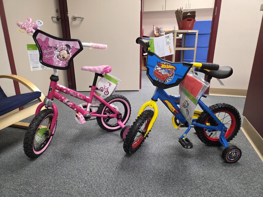 Bikes for kindergarteners to get the chance to win.