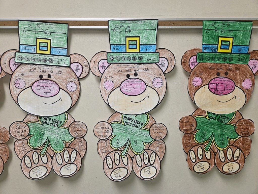 2nd grade students use math to create a St. Patrick's Day bear.