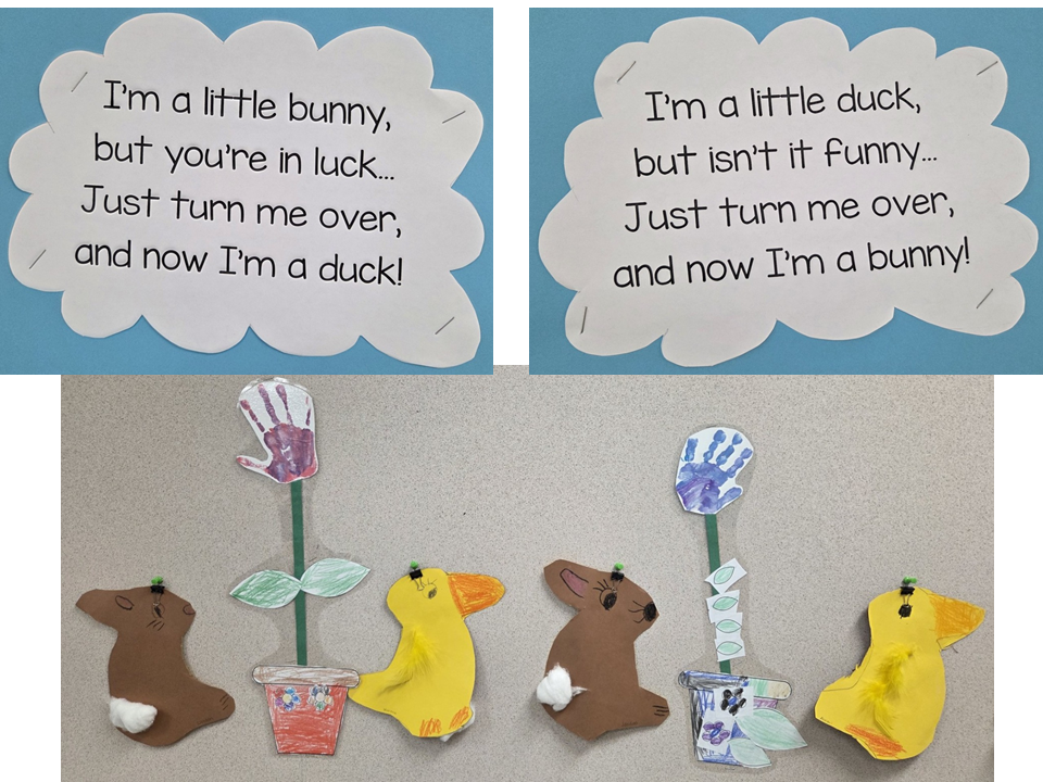 Kindergarten bunny ducks and hand art.