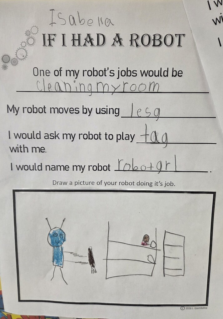 This 1st grade student, and many other students, would have her robot clean her room.