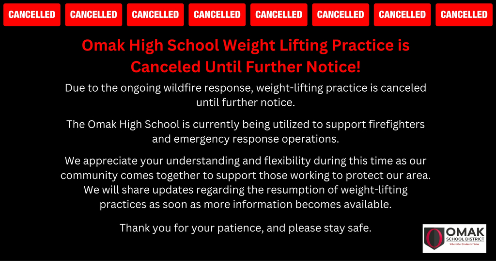 WEIGHT LIFTING PRACTICE IS CANCELED!!!!