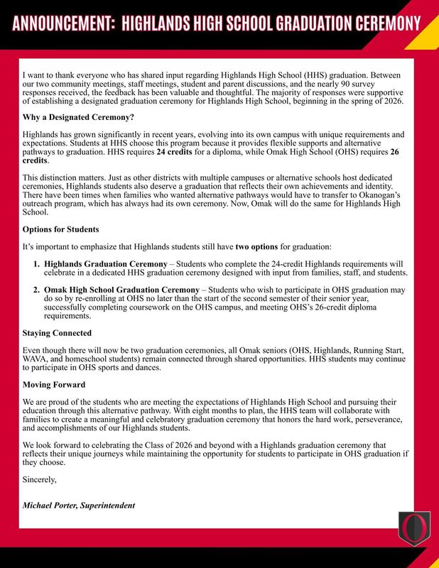 Announcement:  Highlands High School Graduation Ceremony
