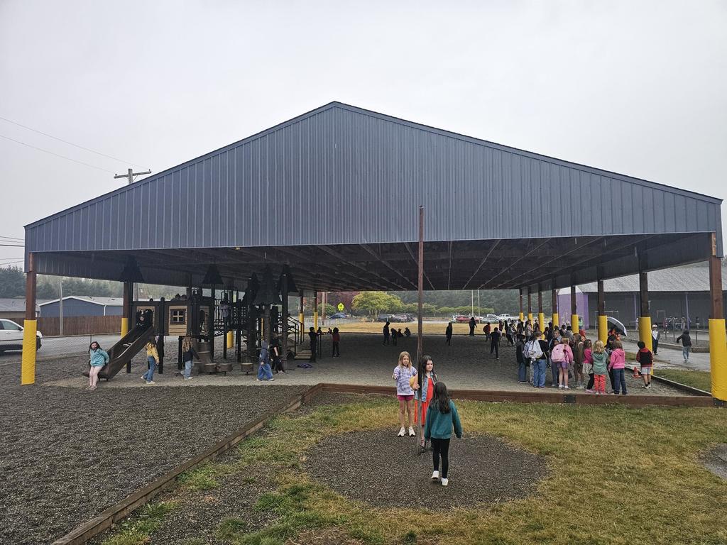 Students playing under new playshed