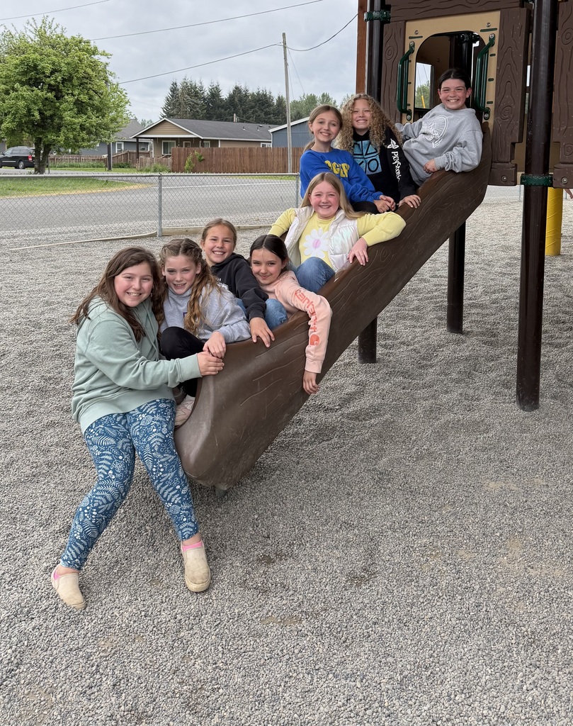 Girls posting on the 3-5 playground slide