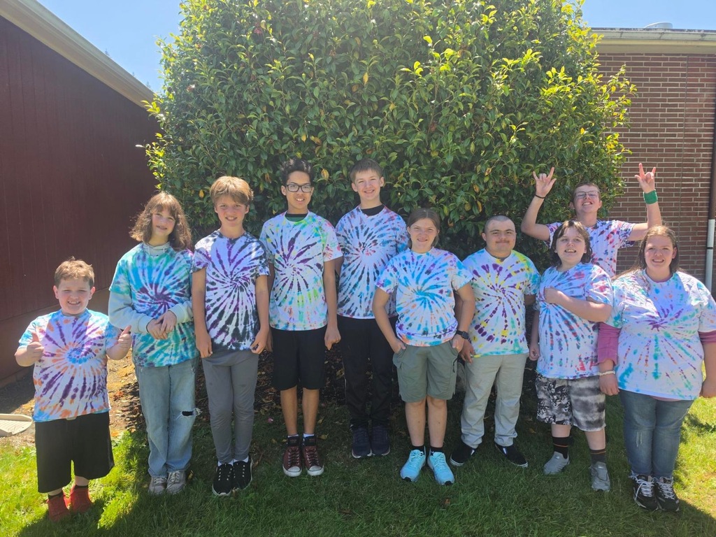 The Life Skills 2 class would like to thank the PTSA for providing a fun end-of-the-year party for our group. We appreciate everything you do for our school! The photo shows the students showcasing the beautiful tie-dye shirts they created! 