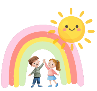 children under a rainbow