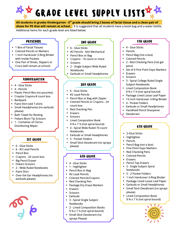 English supply list