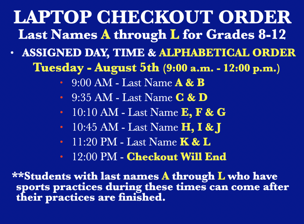 August 5th Laptop Checkout Schedule