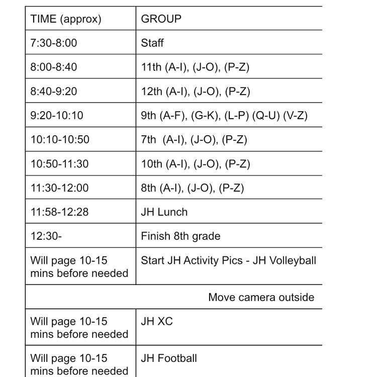 picture day schedule