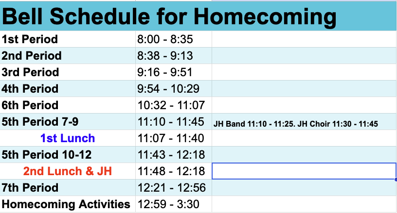 monday schedule homecoming