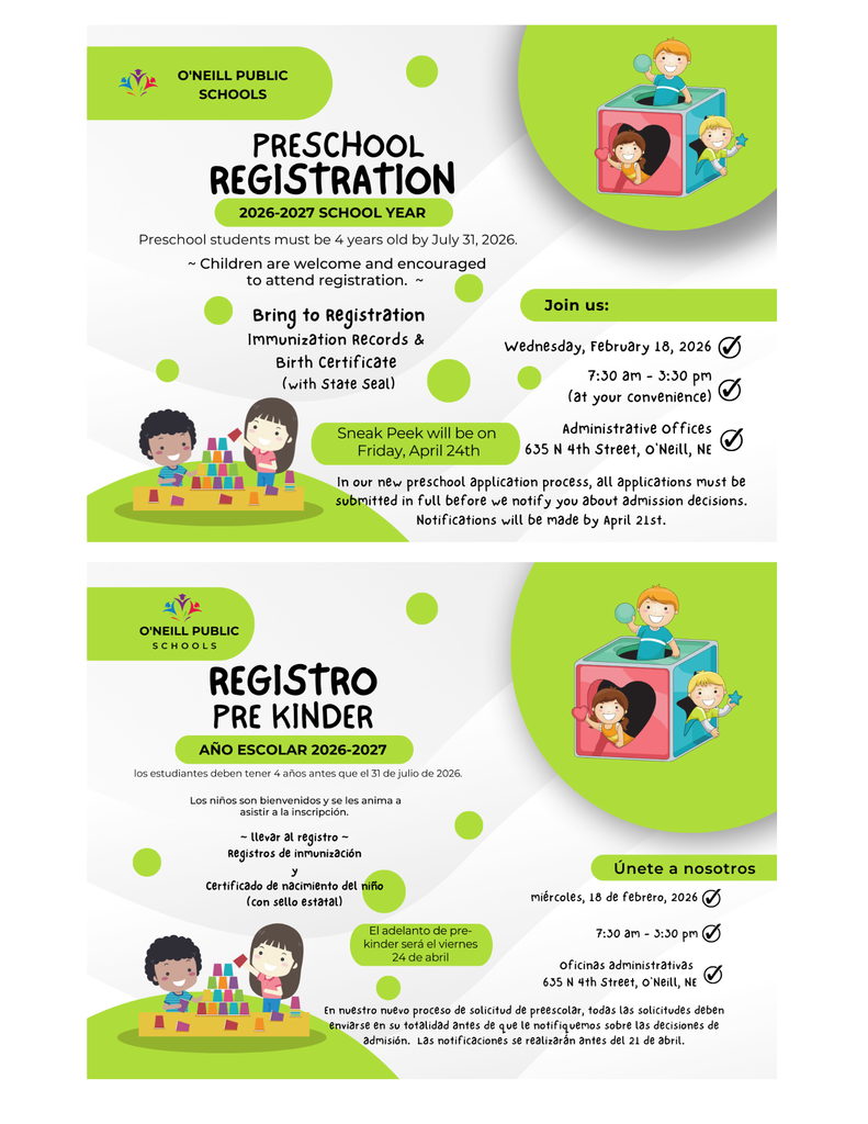 2026-2027 Preschool Registration Notice