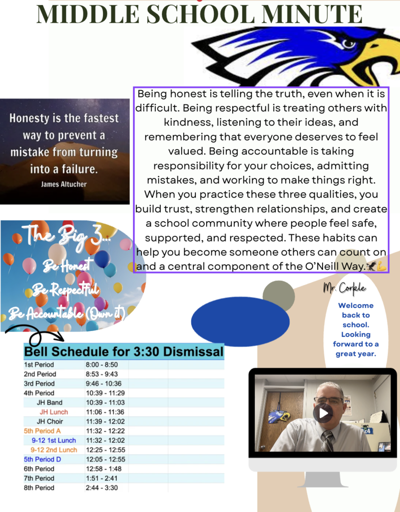 The O'Neill Junior High School Middle School Minute