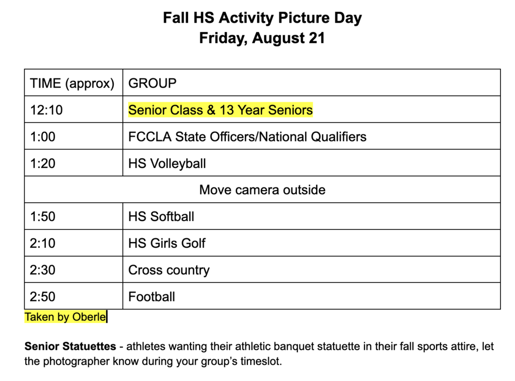 HS Activity Picture Day