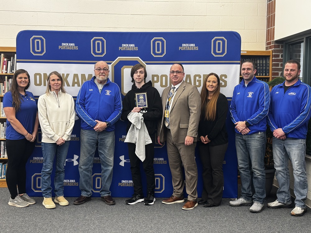 Onekama High School student of the month, Brickston Rinehart, was recognized by the Onekama board of education and school administration at our most recent board meeting.