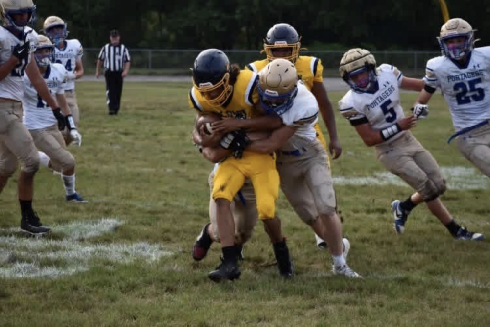 The Portagers defense close in on the Baldwin offense. (Sep 2, 2026)