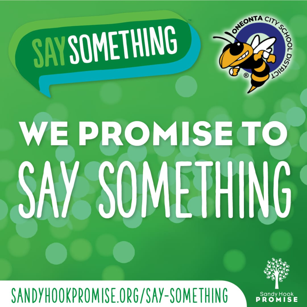 White text on green background that says "We Promise to Say Something."