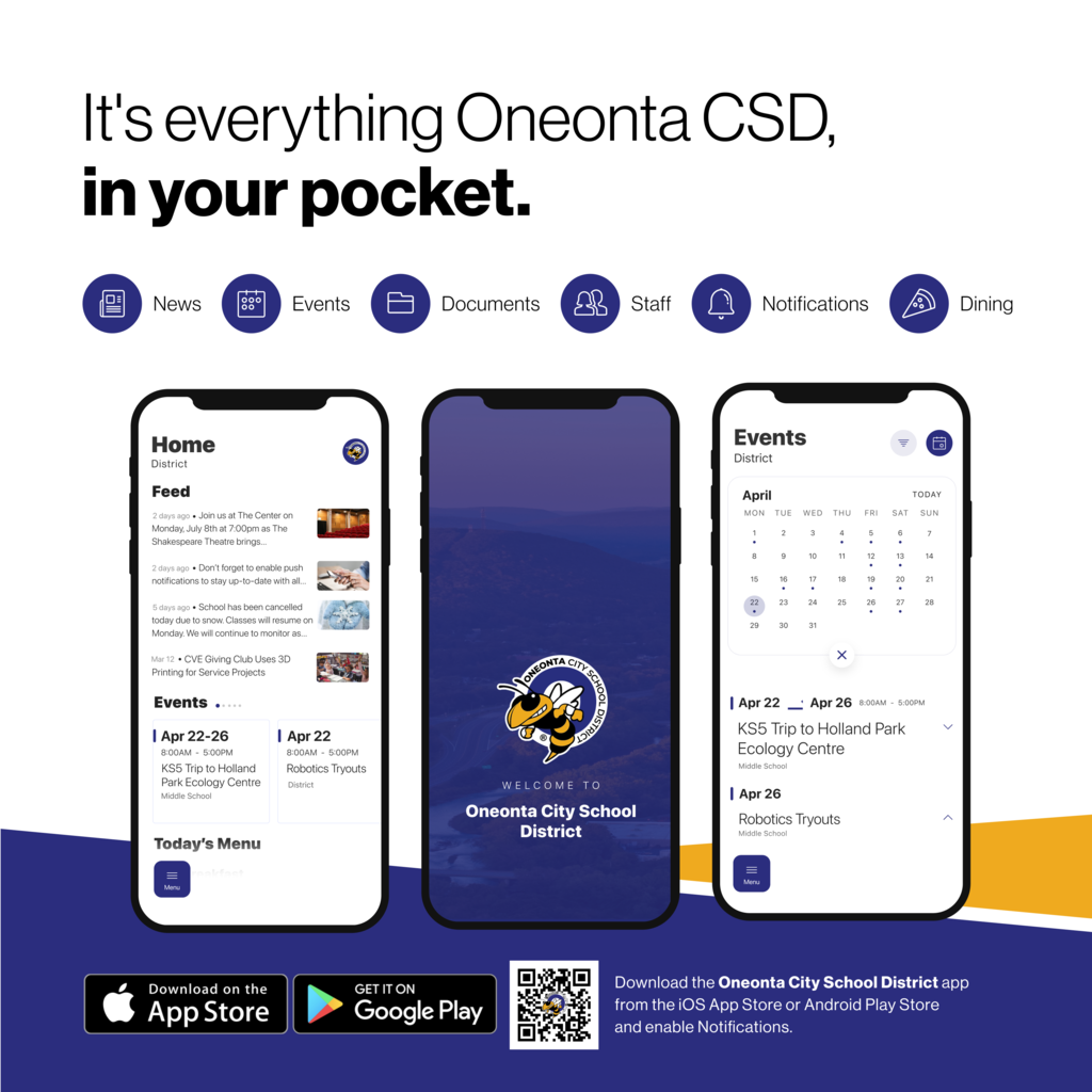 It's everything Oneonta CSD, in your pocket. Download the app now!