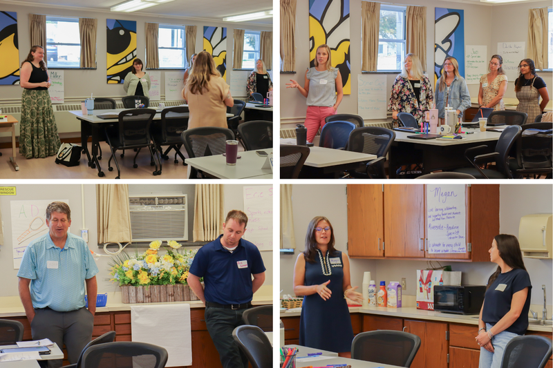 collage of people standing in room