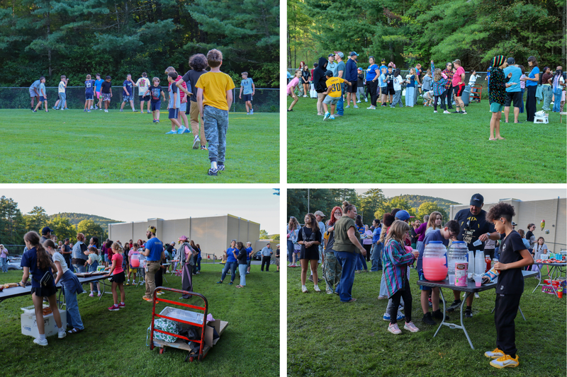 families gathered outside
