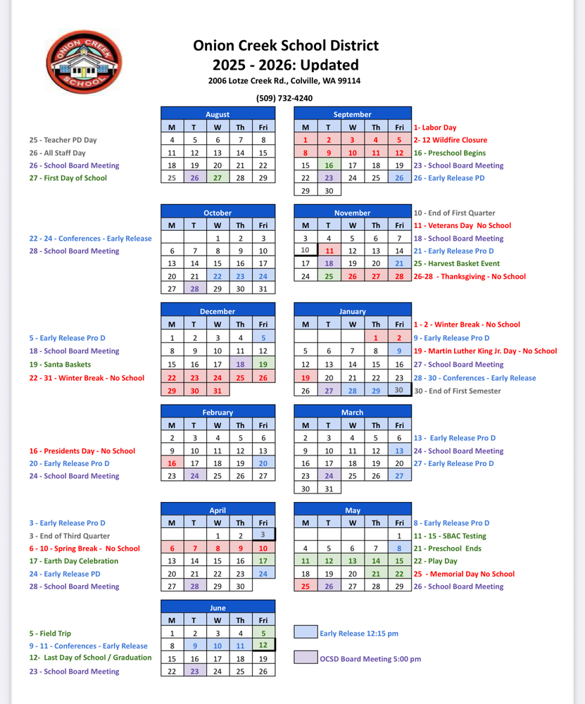 updated calendar