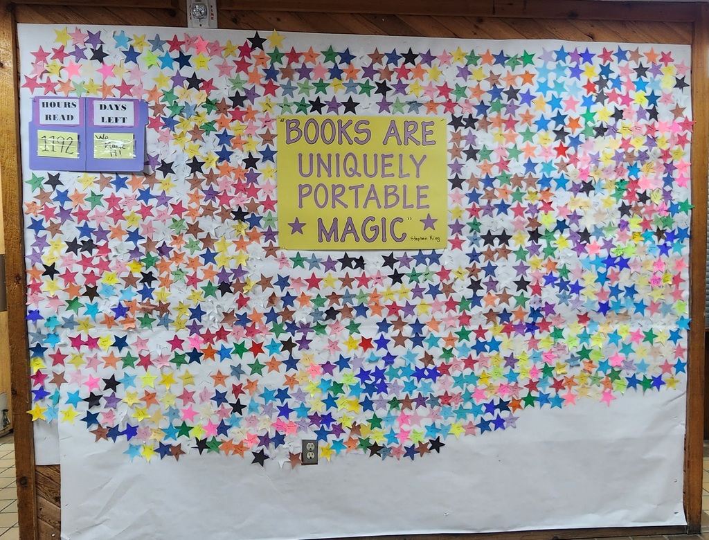 The Reading Wall at school, covered in stars, representing an hour of reading each