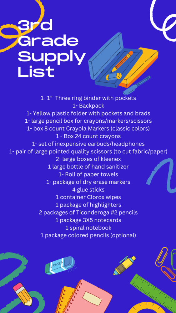 3rd Grade School Supply List Oologah Upper Elementary
