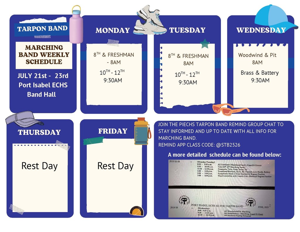 Summer Band Week schedule