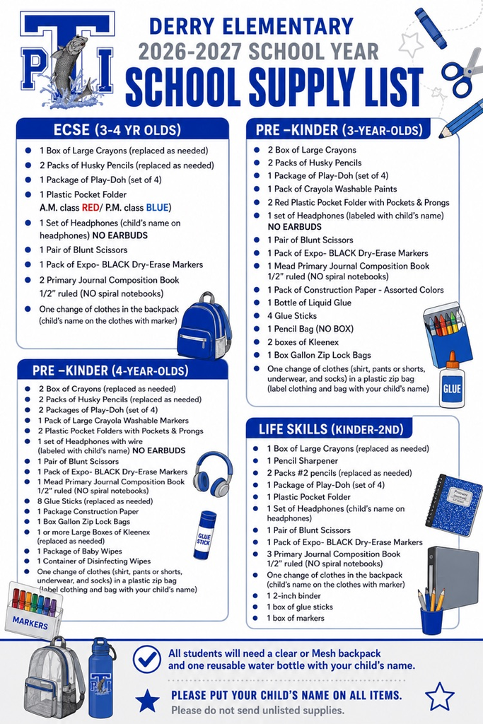 Derry elementary school supplies