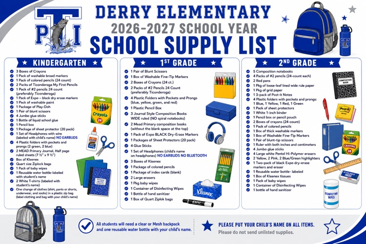 Derry elementary school supplies