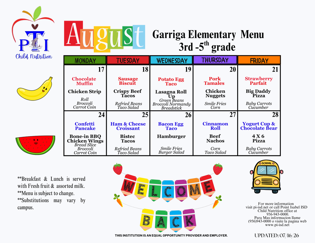 August Menu